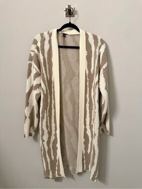 Express - Taupe and Cream Open-Front Knit Cardigan